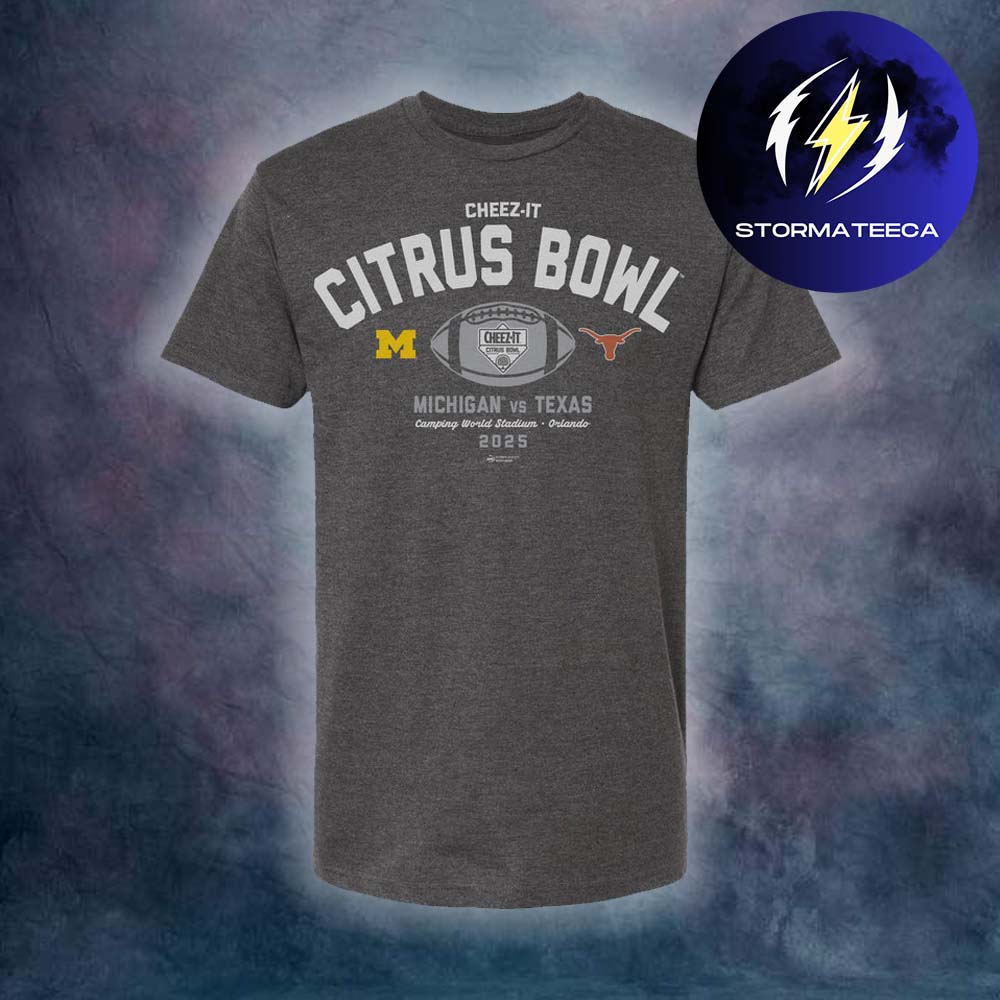 Texas Longhorns x Michigan Wolverines 2025 Cheez It Citrus Bowl 2 Team Dark Grey T-Shirt Texas Longhorns x Michigan Wolverines 2025 Cheez It Citrus Bowl 2 Team Dark Grey T-Shirt
