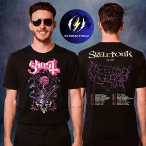 Ghost Band Merch Skeletour World Tour 2026 Road Map Pink Skull Two Sided Unisex T-Shirt