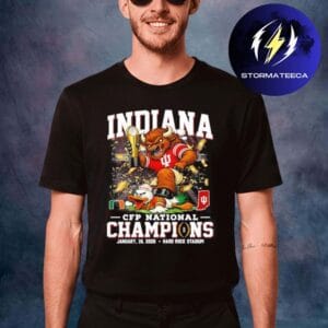 Indiana Hoosiers Merch 2025-2026 CFP Champions Beat Miami Hurricanes Mascot Unisex T-Shirt