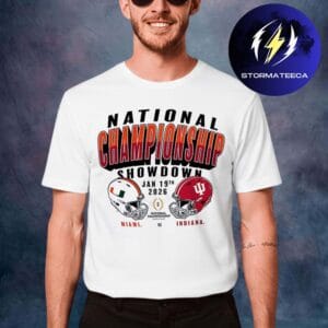 Miami Hurricanes Vs Indiana Hoosiers College Football Playoff 2026 National Championship Game Matchup Helmet Unisex T-Shirt