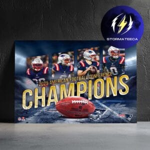 New England Patriots 2025 AFC Champions Collage Home Decor Poster Canvas