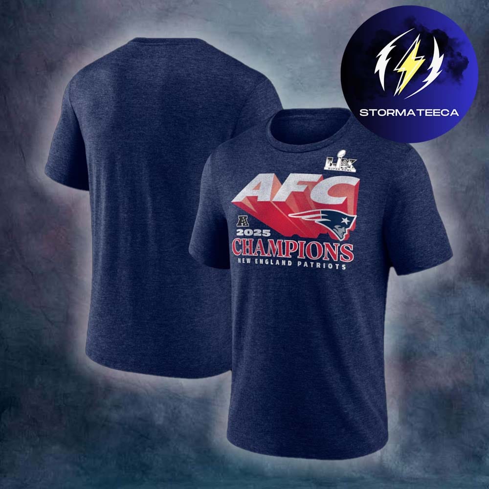 New England Patriots 2025 AFC Champions Merch Quick Pass Navy T-Shirt New England Patriots 2025 AFC Champions Merch Quick Pass Navy T-Shirt