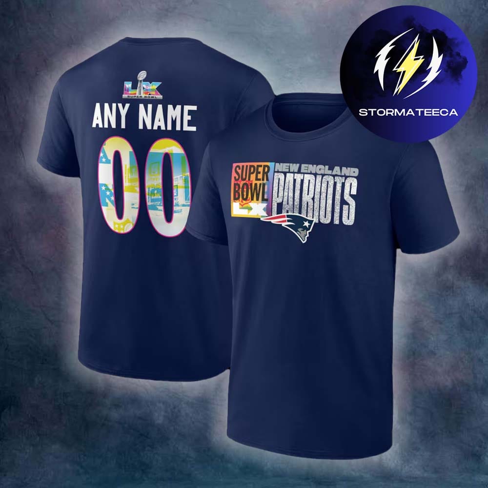 New England Patriots Merch Super Bowl Custom Name & Number Navy T-Shirt New England Patriots Merch Super Bowl Custom Name & Number Navy T-Shirt