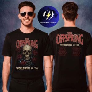 The Offspring Merch Supercharged Worldwide Tour In ’26 Rose Skull Two Sided Unisex T-Shirt