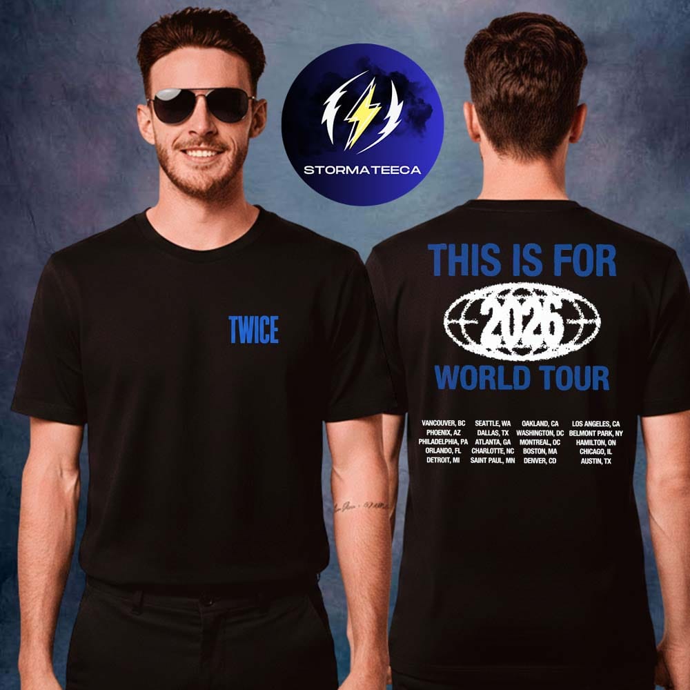 Twice This Is For World Tour Part 2 North American Merchandise Black Two Sided Unisex T-Shirt Twice This Is For World Tour Part 2 North American Merchandise Black Two Sided Unisex T-Shirt