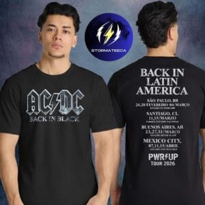 AC DC Merch Brasil PWR UP Tour Latin America 2026 Back In Black Two Sided Unisex T-Shirt