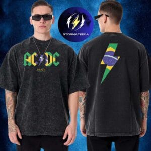 AC DC Merch Brazil PWR UP Tour 2026 Logo Flag Two Sided Washed T-Shirt