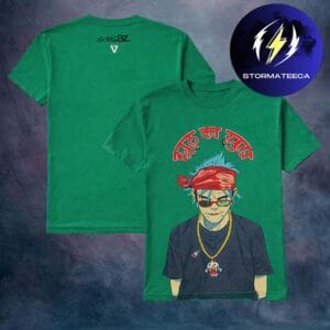 Gorillaz Merch LA Shop The Mountain Full Live Performance 2D Charactor Green Two Sided Unsiex T-Shirt