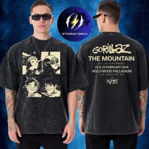 Gorillaz Merch LA Shop The Mountain Full Live Performance At Hollywood Palladium Los Angeles CA On February 22 23 2026 Two Sided Washed T-Shirt