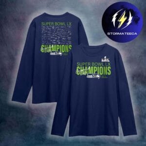 Seattle Seahawks Merch Super Bowl LX Champions Autograph Signing Navy Long Sleeve T-Shirt