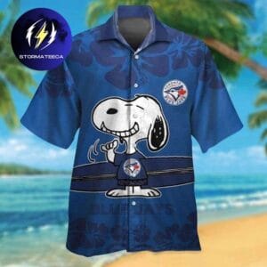 Snoopy Toronto Blue Jays Surfboard Hibiscus Flowers Summer Hawaiian Shirt