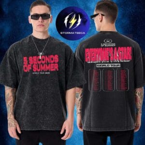 5 Seconds Of Summer 5SOS Merch World Tour 2026 Everyone A Star Tour Dates Two Sided Washed T-Shirt