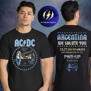 AC DC Merch Argentina PWR Up World Tour 2026 At Estadio River Plate In Buenos Aires Argentina On 23 27 31 March 2026 We Salute You Two Sided Unisex T-Shirt