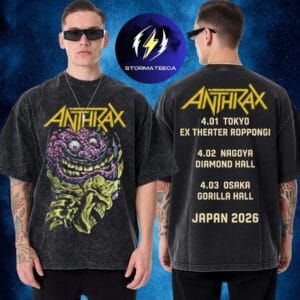 Anthrax Merch Japan Tour 2026 Brain Buster With Tour Dates Limited Two Sided Washed T-Shirt