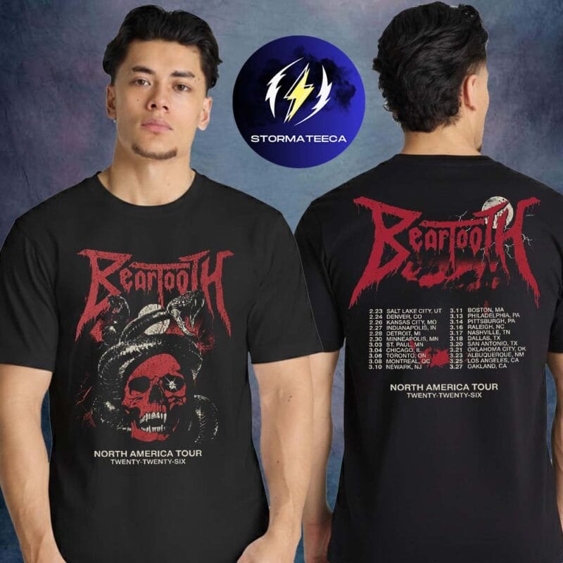 Beartooth North America 2026 Merch Venomous Shadows Tour Dates Two Sided Unisex T Shirt