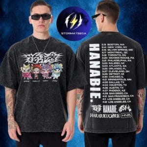 Hanabie Merch North America Tour 2026 Kawaii Animals Harajuku Core Two Sided Washed T-Shirt