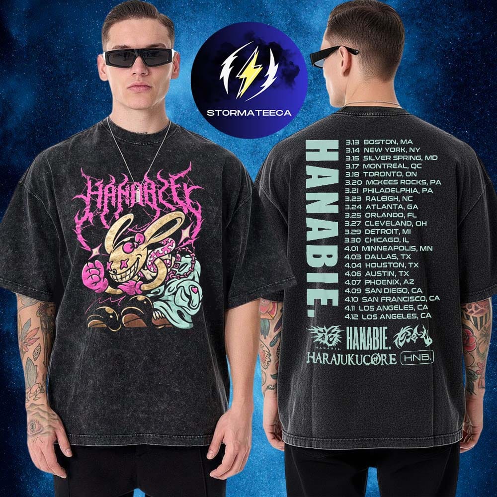 Hanabie Merch North America Tour 2026 Rabbit Tour Harajuku Core Two Sided Washed T-Shirt Hanabie Merch North America Tour 2026 Rabbit Tour Harajuku Core Two Sided Washed T-Shirt
