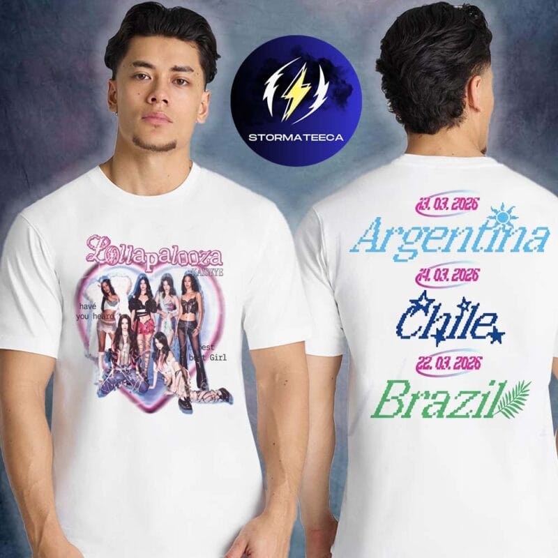 Katseye Merch Lollapalooza 2026 Chile And Argentina Pop Up Shop Pixel Heart Tour Two Sided Unisex T Shirt