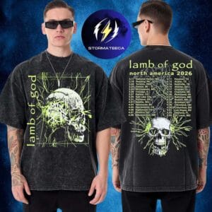 Lamb Of God Merch North America Tour 2026 Electric Skull Tour Dates Two Sided Washed T-Shirt