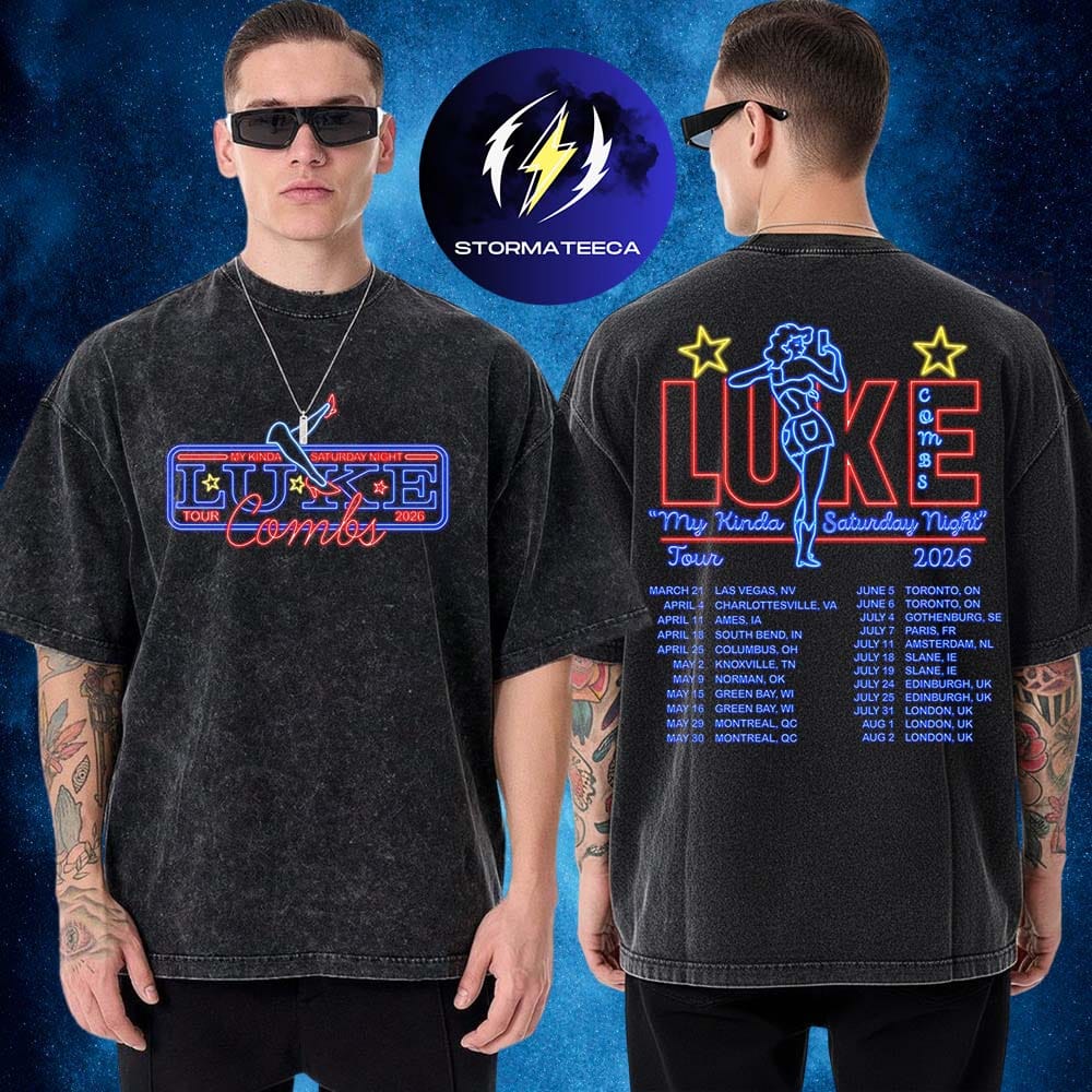 Luke Combs Merch My Kinda Saturday Night Tour 2026 Neon Tour Dates Two Sided Washed T-Shirt Luke Combs Merch My Kinda Saturday Night Tour 2026 Neon Tour Dates Two Sided Washed T-Shirt