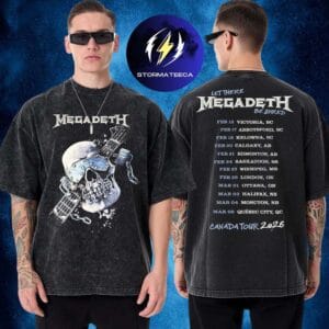Megadeth Merch Canada 2026 Tour Guitar Broke Skull Tour Dates Two Sided Washed T-Shirt