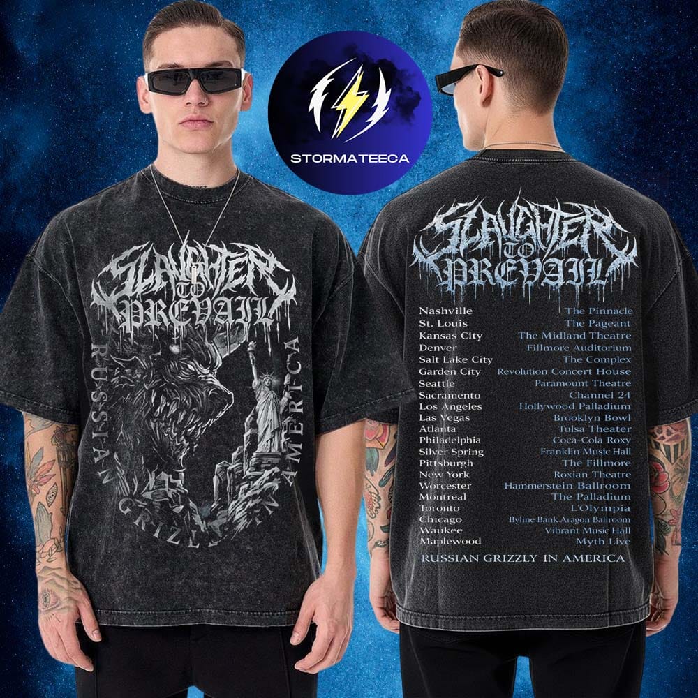 Slaughter To Prevail Merch North America 2026 Russian Grizzly In America Tour Dates Two Sided Washed T-Shirt Slaughter To Prevail Merch North America 2026 Russian Grizzly In America Tour Dates Two Sided Washed T-Shirt