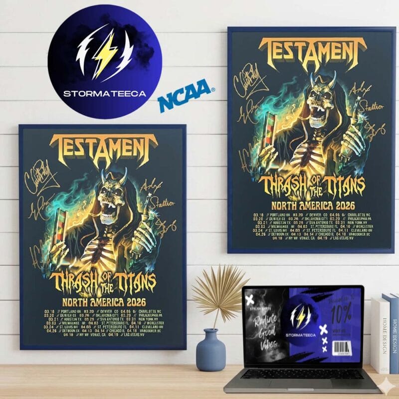 Testament Exclusive Poster Thrash Of The Titans North America Tour 2026 Pop Up Merch Schedule Home Decor Poster Canvas