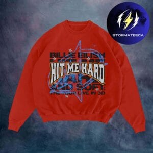 Billie Eilish Merch Live In 3D Embroidered Star Red Crewneck