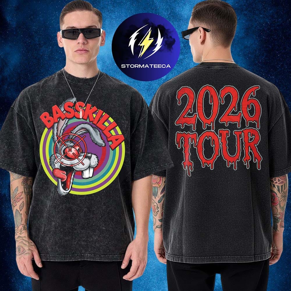 Che Merch Monster Energy Outbreak Tour Che Encore 2026 Basskilla Two Sided Washed T-Shirt Che Merch Monster Energy Outbreak Tour Che Encore 2026 Basskilla Two Sided Washed T-Shirt