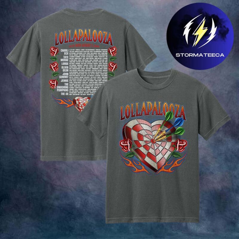 Lollapalooza 2026 At Grant Park In Chicago IL On July 30 August 2 2026 Dartboard Lineup Two Sided Unisex T Shirt
