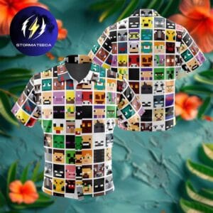 Minecraft Block Faces Button Up Summer Hawaiian Shirt
