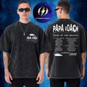 Papa Roach Merch Big Rock Tour 2026 Australia & NZ With A Day To Remember Paparoach Tour Two Sided Washed T-Shirt