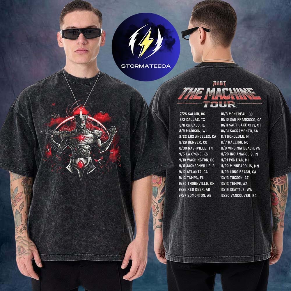 Riot Merch The Machine Collection City Dates Two Sided Unisex T-Shirt Riot Merch The Machine Collection City Dates Two Sided Unisex T-Shirt