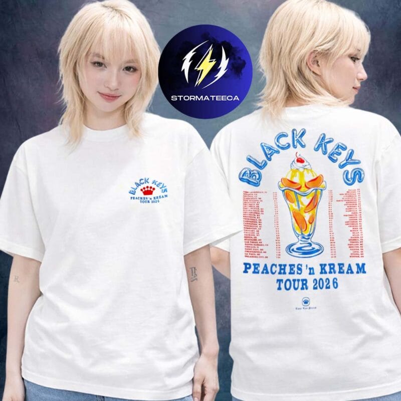 The Black Keys Merch Peaches N Kream World Tour 2026 Peach Ice Cream Two Sided Unisex T Shirt