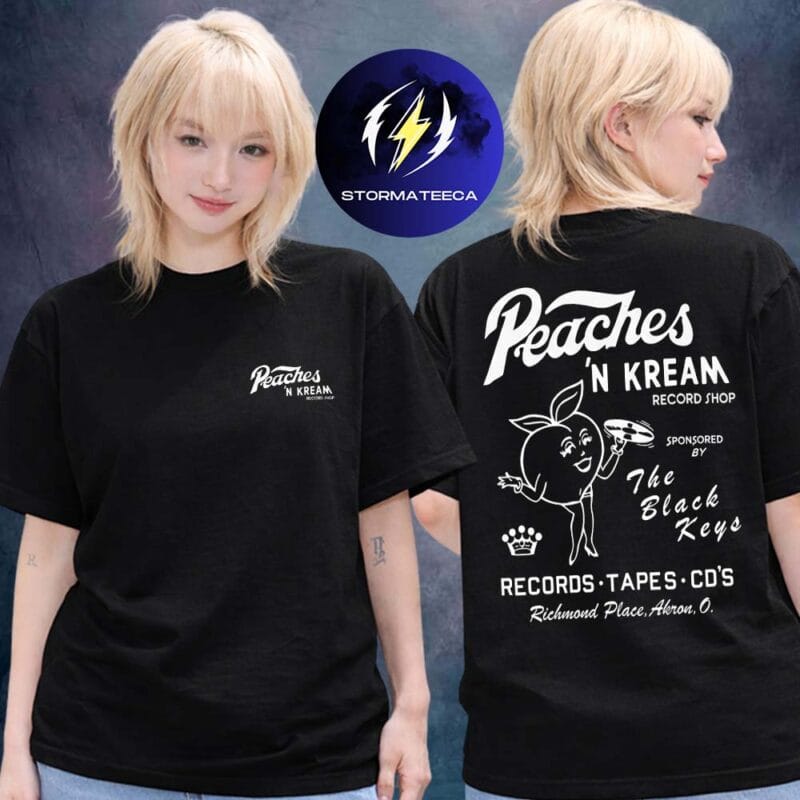 The Black Keys Merch Peaches N Kream World Tour 2026 Peach Record Two Sided Unisex T Shirt