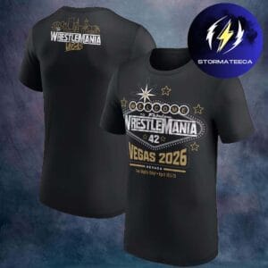WWE Wrestlemania 42 Merch Las Vegas Golden Welcome Sign Two Sided Unisex T-Shirt