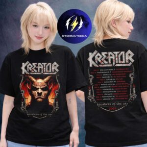 Kreator Merch Krushers Of The USA 2026 Tour Dates Burning Demon Two Sided Unisex T-Shirt