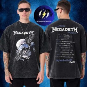 Megadeth This Was Our Life Latin Tour 2026 Guitar Broke Skull Two Sided Washed T-Shirt