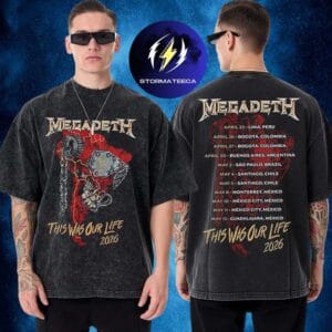 Megadeth This Was Our Life Latin Tour 2026 Skull Engine Rebellion Two Sided Washed T-Shirt