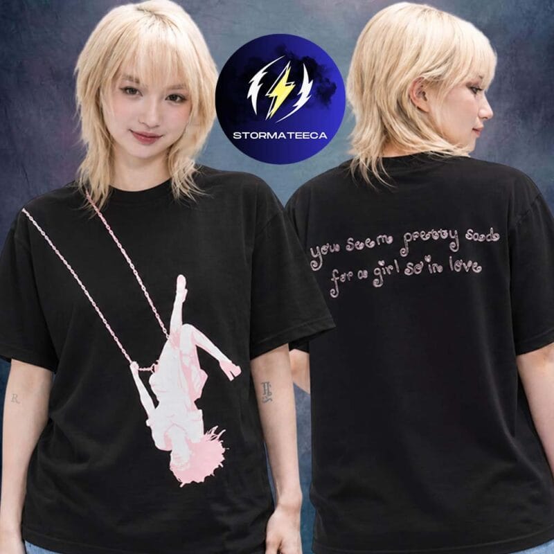 Olivia Rodrigo The Unraveled Tour 2026 Swing Embroidered Oversized Black T Shirt