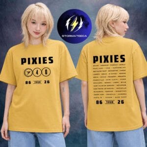 Pixies P40 Asia Tour 2026 Event Tee Tour Dates Gold Two Sided Unisex T-Shirt