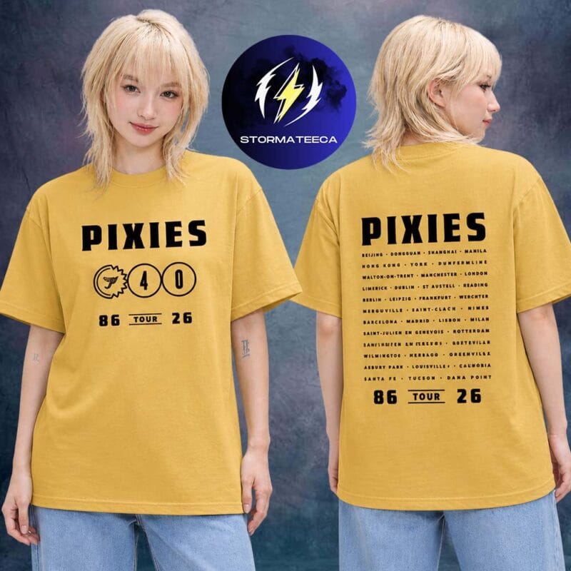 Pixies P40 Asia Tour 2026 Event Tee Tour Dates Gold Two Sided Unisex T Shirt