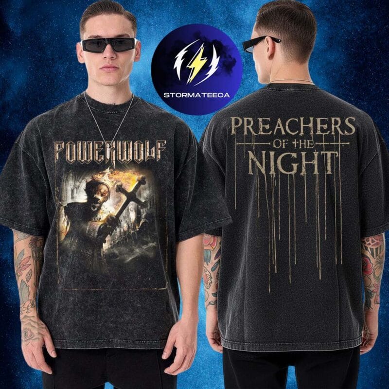 Powerwolf Merch Limited Edition Preachers Of The Night Two Sided Washed T Shirt