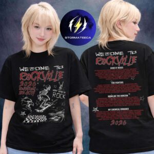 Welcome To Rockville Festival 2026 At Daytona International Speedway In Daytona Florida On May 7-10 2026 Rockville Doodle Line Up Two Sided Unisex T-Shirt